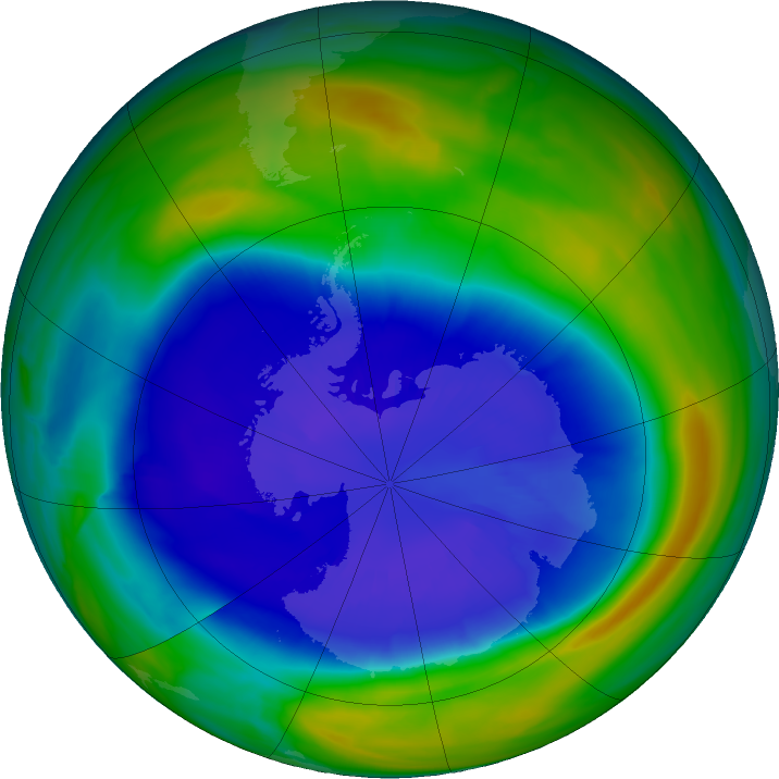 Antarctic ozone map for 11 September 2020